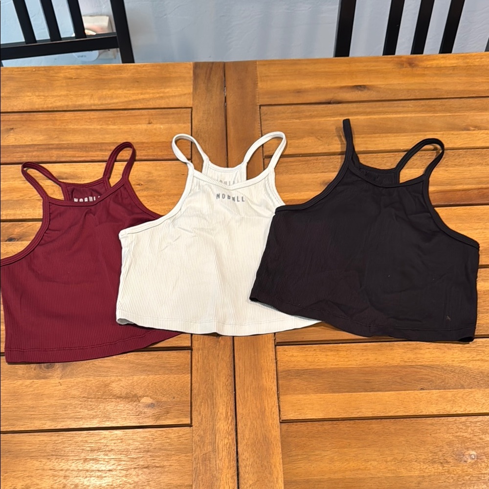 NOBULL Maroon, Black and Pale Blue Fitted Crop Tank Tops